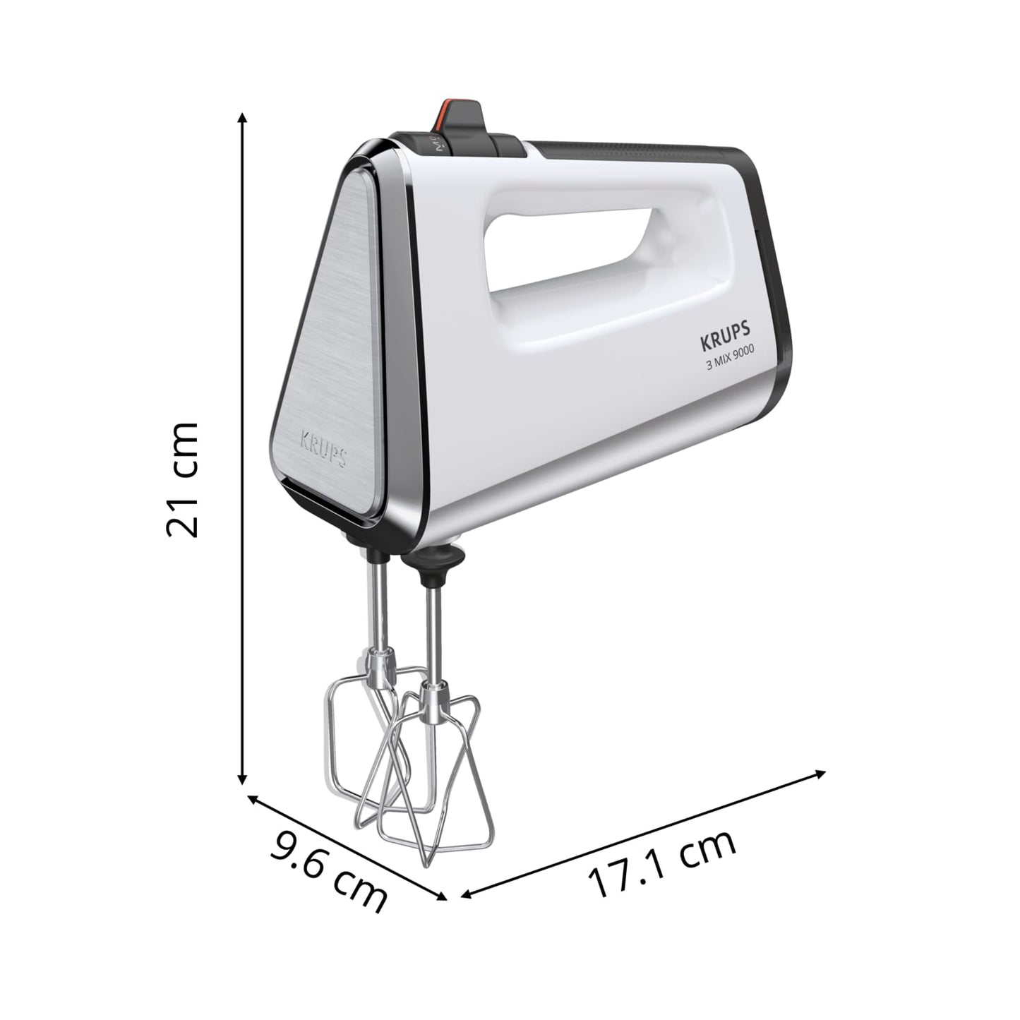 Krups 3Mix 9000 hand mixer, 750 watts, speed control, turbo mode, pulse function, mixer, ergonomic handle, long cable, hand mixer incl. whisk and dough hook, snow white, GN9101