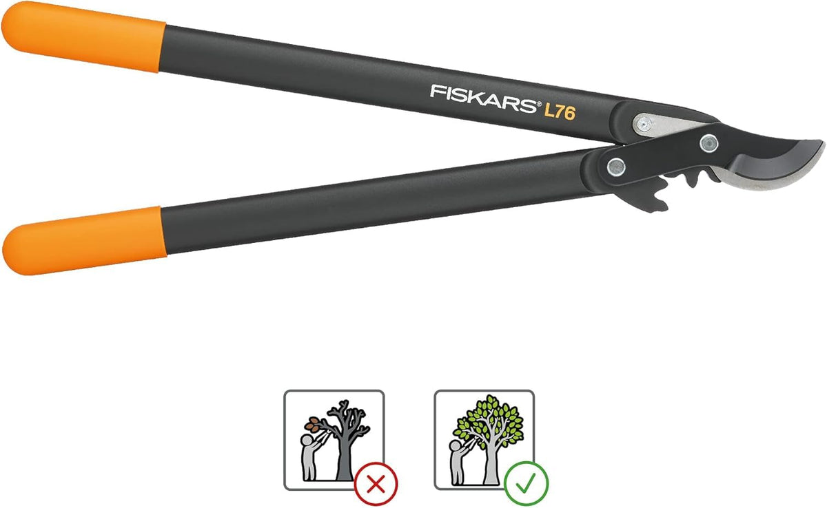 Fiskars PowerGear II Bypass Pruning Shears for Fresh Wood, Non-Stick Coating, Hardened Precision Steel, Length: 56 cm, Black/Orange, L76, 1001553