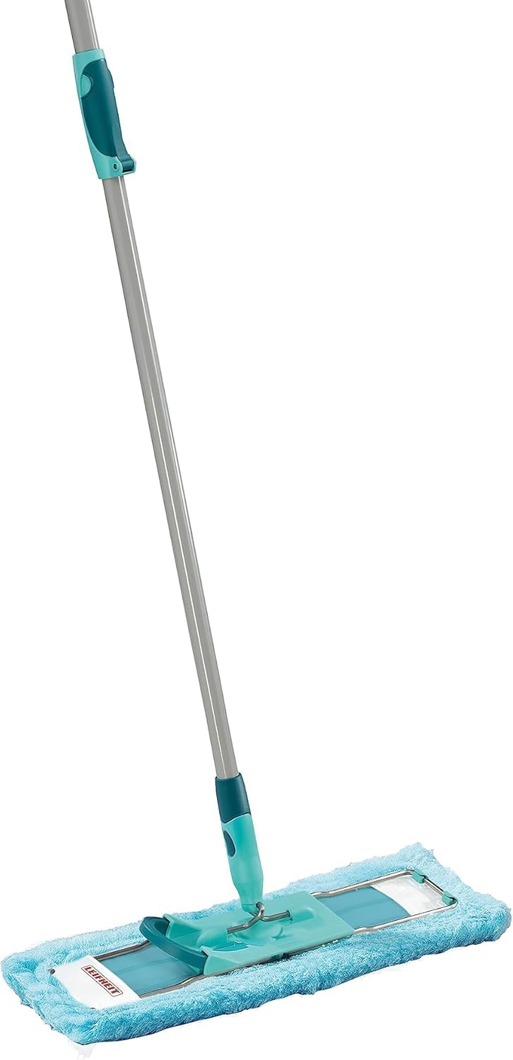 Leifheit back-friendly floor mop Profi XL Cotton Plus, steel handle 146cm, mop with foot click, for tiled and stone floors, 360° swivel joint, click system, environmentally friendly cardboard - 55456