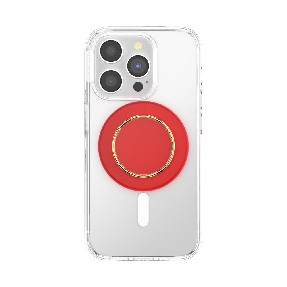 PopSockets Phone Grip for MagSafe with Kickstand, Magnetic Stand, Swappable Top, Secure Hold for iPhone MagSafe Cases, Phone & Tablet Grip - Enamel Rosso - 807285