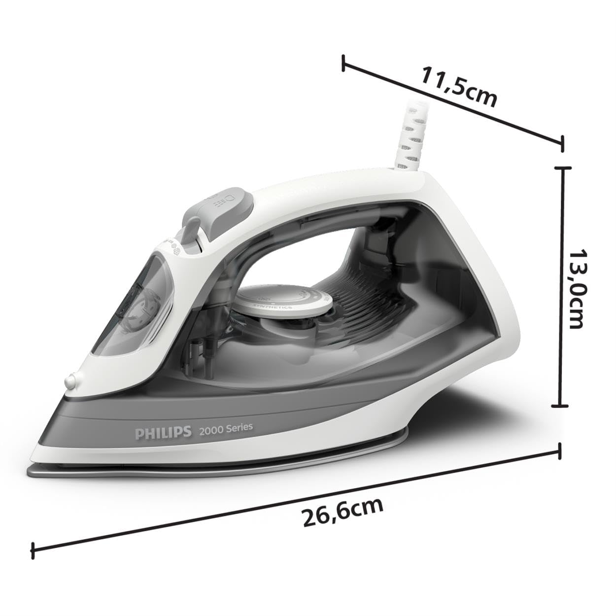 Philips 2000 series steam iron - Up to 25 g/min continuous steam. 2000W. 250ml water tank. Fast de-creasing. 4 steam levels. Ceramic sole. Light weight for easy ironing. Gray (DST2020/80)
