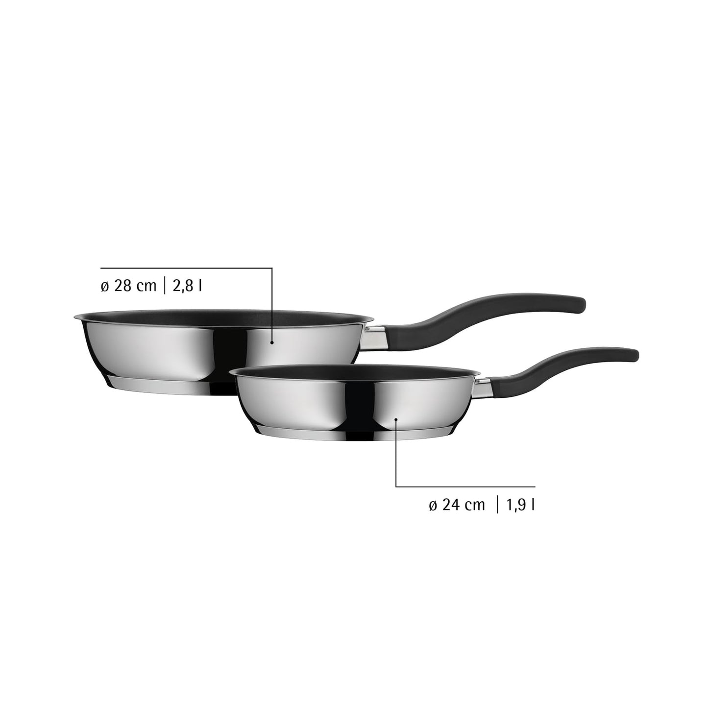 WMF Devil pan set induction 2-piece - frying pans 24, 28 cm - stainless steel Cromargan non-stick pan set, coated, dishwasher-safe, oven-safe, heat-resistant and scratch-resistant - 733026299