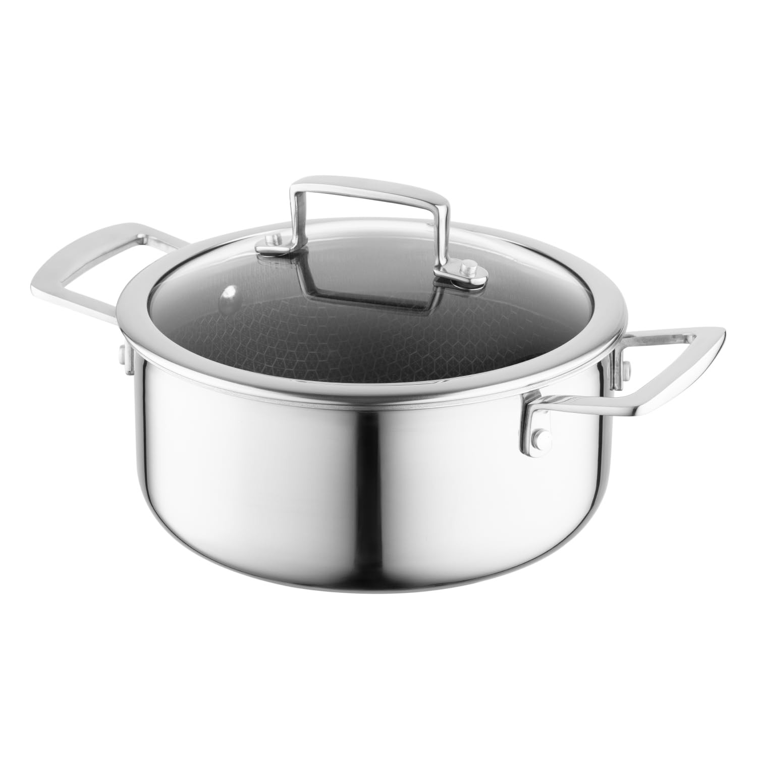 FLORINA ARISTO stainless steel pot with glass lid 7.2l 28 cm diameter | For induction, gas, electric, ceramic stoves | With honeycomb effect | You can bake it in the oven | Heat-resistant lid - 5G0058