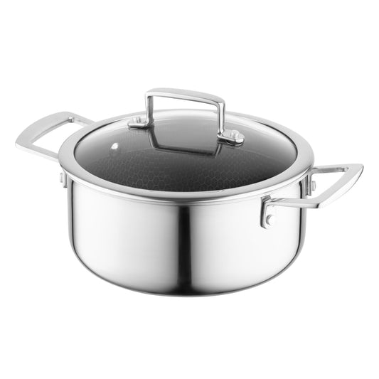 FLORINA ARISTO stainless steel pot with glass lid 7.2l 28 cm diameter | For induction, gas, electric, ceramic stoves | With honeycomb effect | You can bake it in the oven | Heat-resistant lid - 5G0058