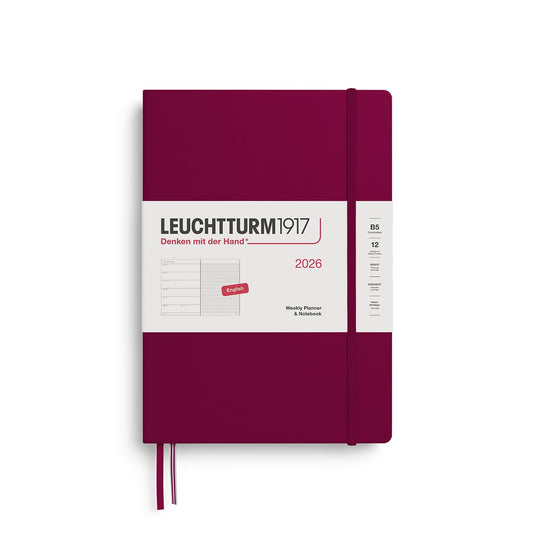 LEUCHTTURM1917 372644 Weekly Calendar & Notebook Composition (B5) 2026, Port Red, English