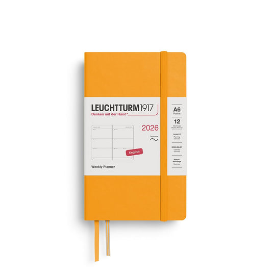 LEUCHTTURM1917 372747 Calendar săptămânal de buzunar (A6) 2026, copertă moale, soare răsare, engleză