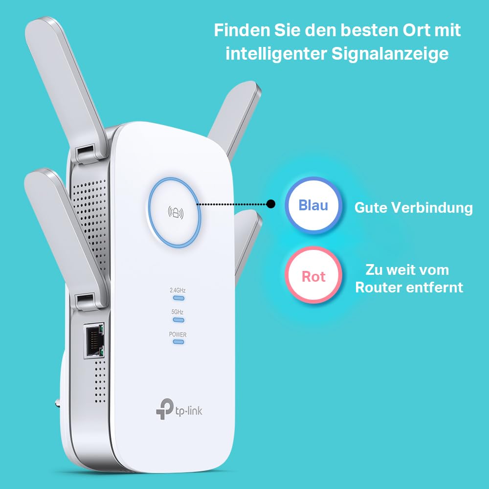 TP-Link RE655 WLAN amplifier repeater AC2600, dual-band AC + N, 1733 Mbit/s 5GHz + 800Mbit/s 2.4GHz, gigabit LAN port, 4*4-MU-MIMO, app control, maximum coverage
