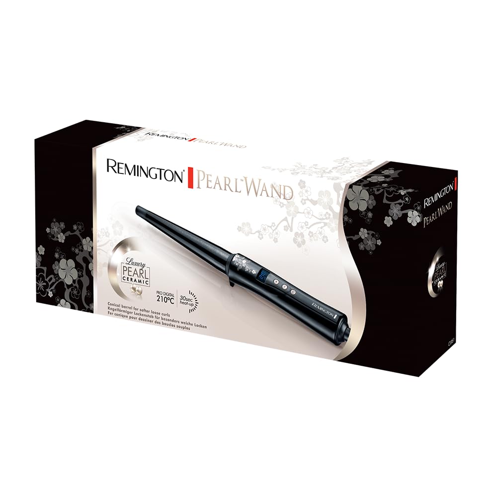 Remington Lockenstab [kegelförmig 13-25mm] Pearl Digital (încărcare ceramică de înaltă calitate cu perle reale) LCD-Display 130-210°C, mănușă termică, bucle naturale, bucle spirale & Beach Waves, CI951