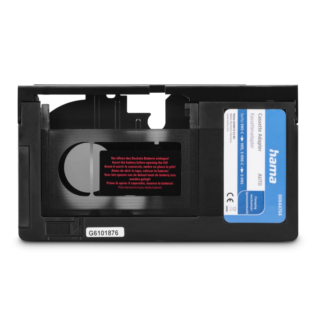 Hama Automatic Cassette Adapter for VHS-C Video Cassettes, Battery Operated, Car, Black (Not suitable for Hi8, Super8, Video8, Mini DV) - 00044704