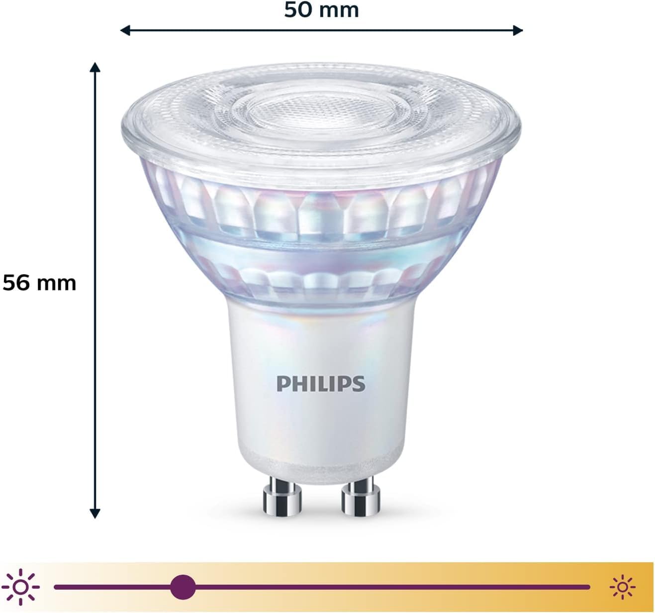 Philips LED Classic GU10 lamp Warm Glow (80 W), dimmable reflector LED spot with warm white light, energy-saving lamp with long service life, Warmglow dimmable - 929002065903