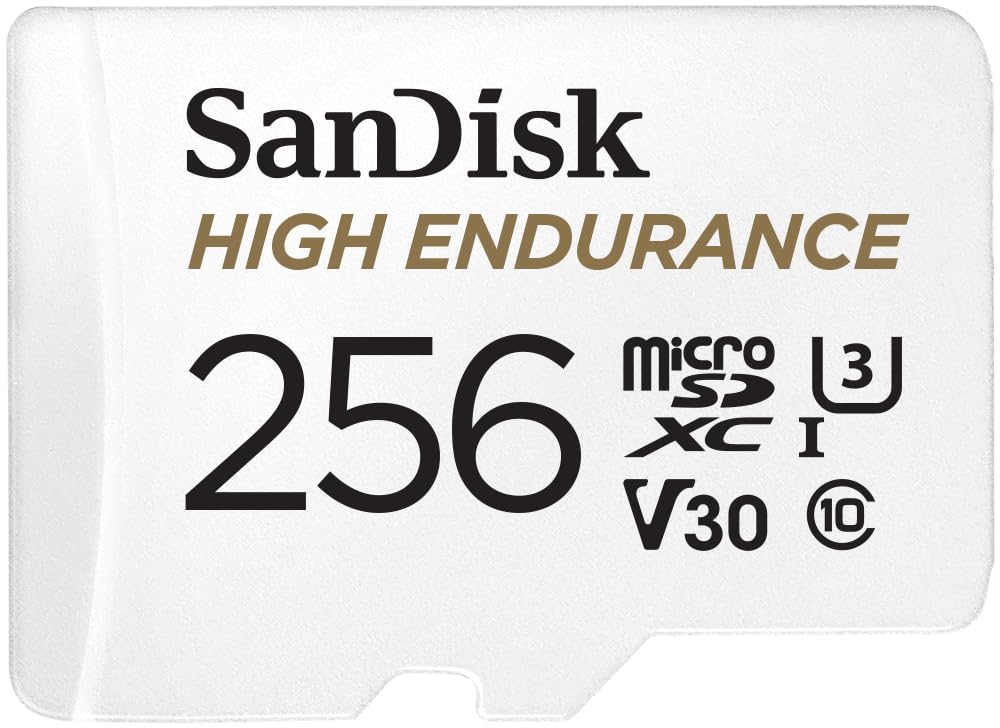 SanDisk High Endurance microSDXC memory card 256 GB + adapter (for dash cams and private surveillance cameras, 100 MB/s reading, V30 for full HD and 4K videos) - SDSQQNR-256G-GN6IA