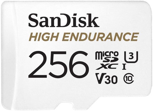 SanDisk High Endurance microSDXC memory card 256 GB + adapter (for dash cams and private surveillance cameras, 100 MB/s reading, V30 for full HD and 4K videos) - SDSQQNR-256G-GN6IA