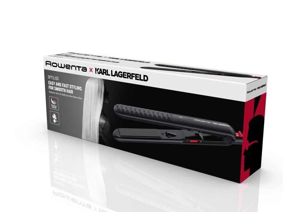 Rowenta Optiliss Ionic SF323L hair straightener with ceramic coating for smooth hair, 10 temperature settings up to 230 degrees, efficient straightening, heats up in 30 seconds, curls and waves, black.