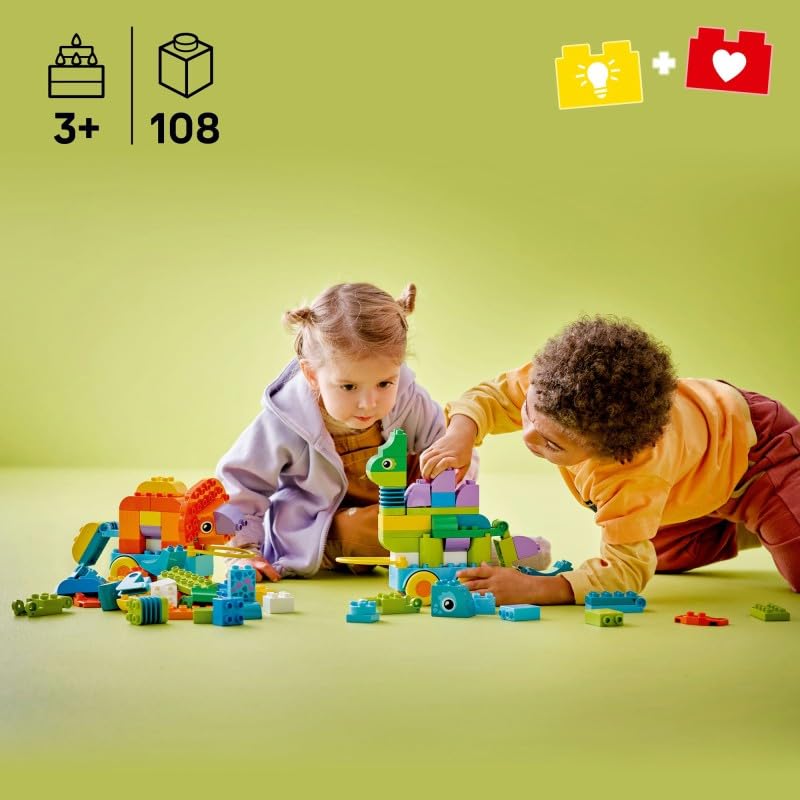 LEGO DUPLO Town Dinos on Wheels 3-in-1 Set - Toys for Girls & Boys Ages 3+ - Diplodocus and T. rex, Triceratops & Stegosaurus or Pteranodon & Parasaurolophus Dinosaur Figures - 10451