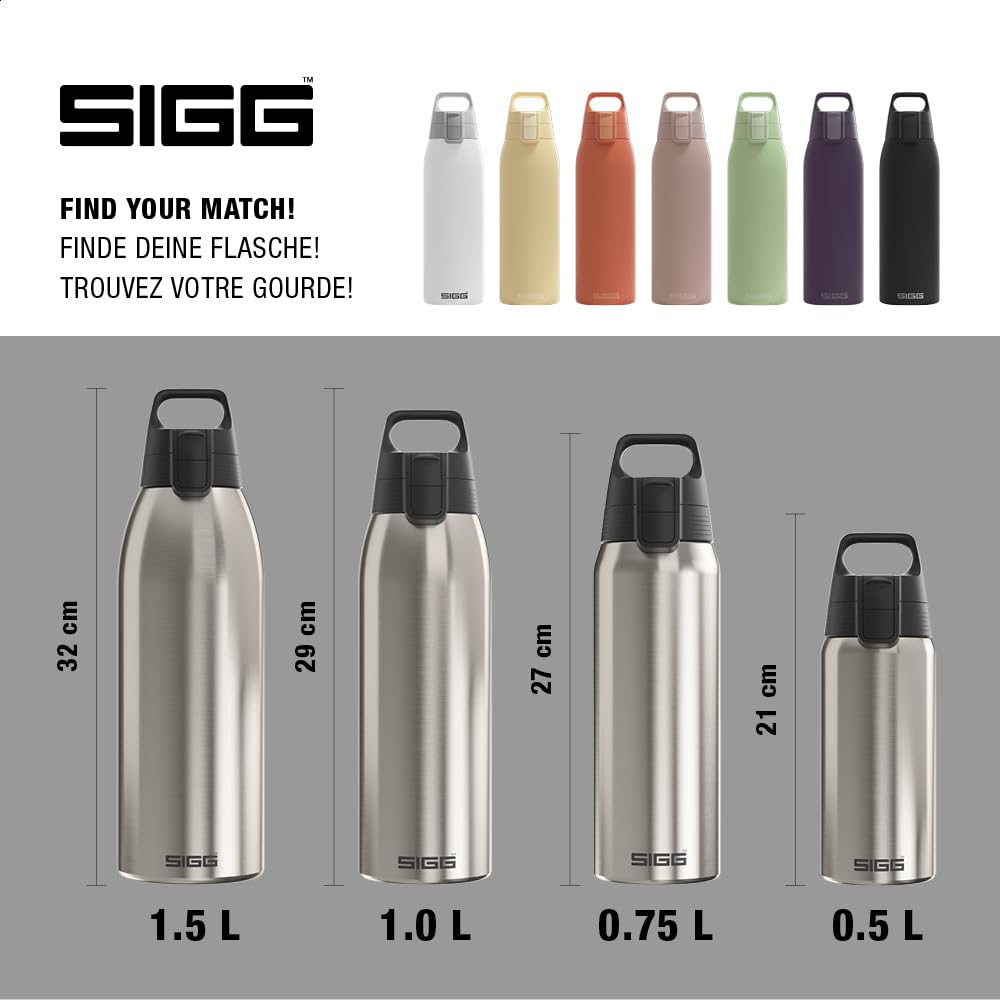 SIGG - Insulated drinking bottle - Thermos bottle Shield Therm One Brushed - carbonated drinks - leak-proof - dishwasher safe - BPA-free - 90% recycled stainless steel - silver - 1L - 6218.00