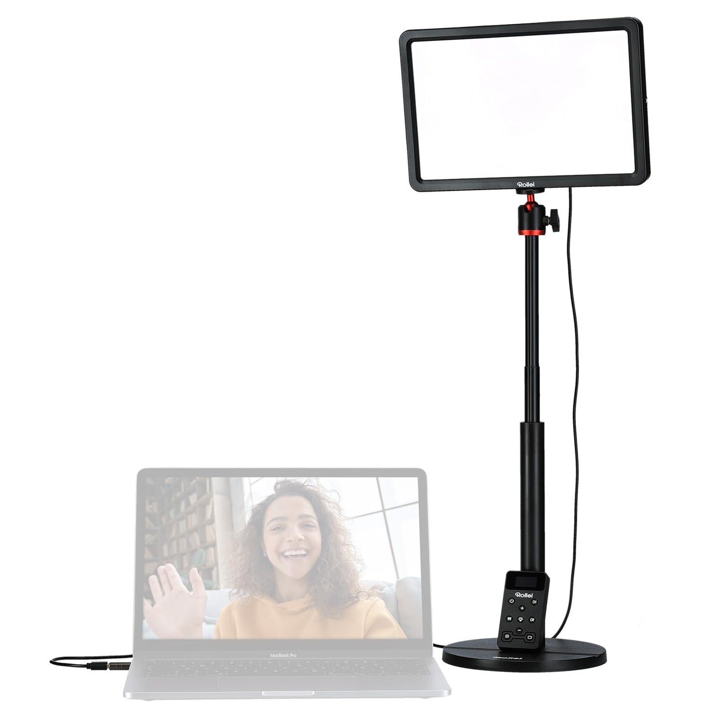 Rollei Lumis Key-Light, LED video light including table tripod and a remote control on the cable. Large bi-color desktop light with 192 dimmable LEDs (96 warm white + 96 cool white) - 28623