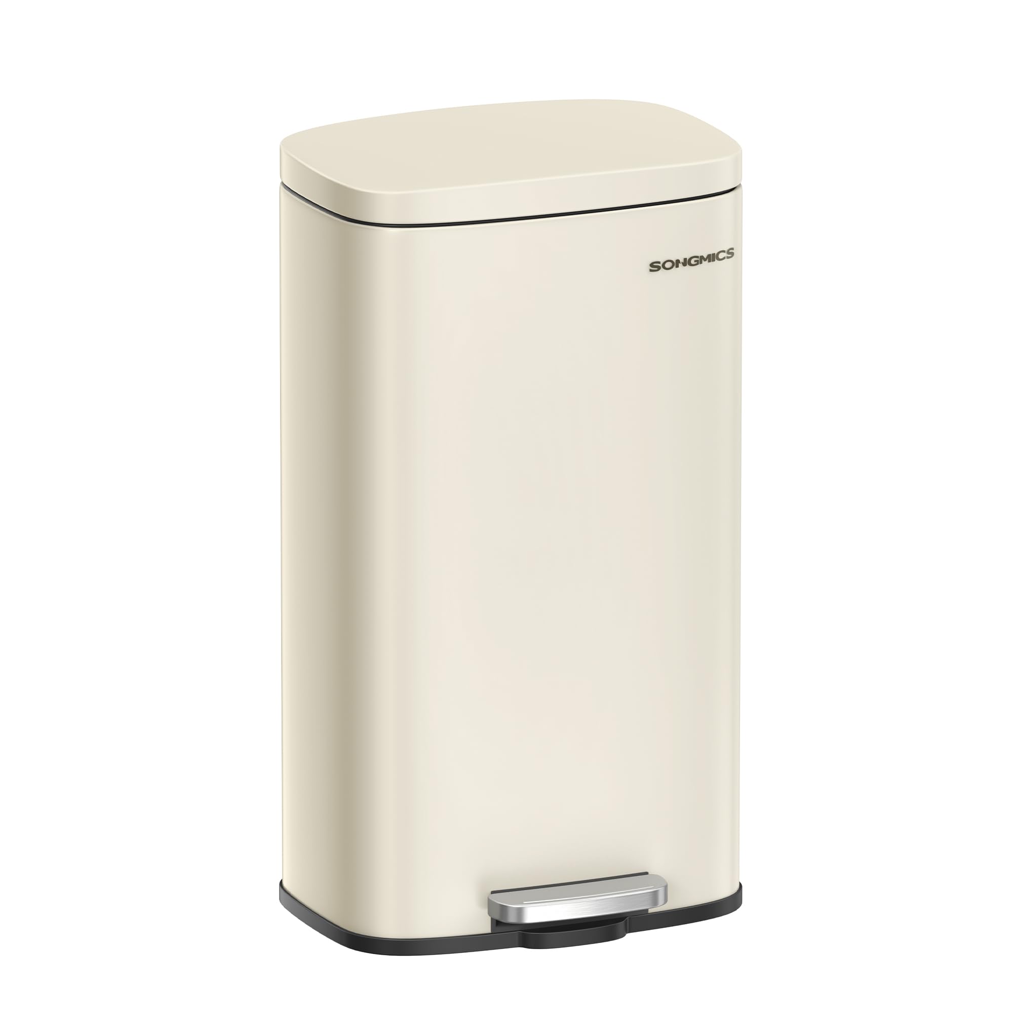 SONGMICS kitchen rubbish bin, 30 liters, waste bin, pedal bin, with lid, soft close, foot pedal, steel, inner bin, sand beige LTB03A02