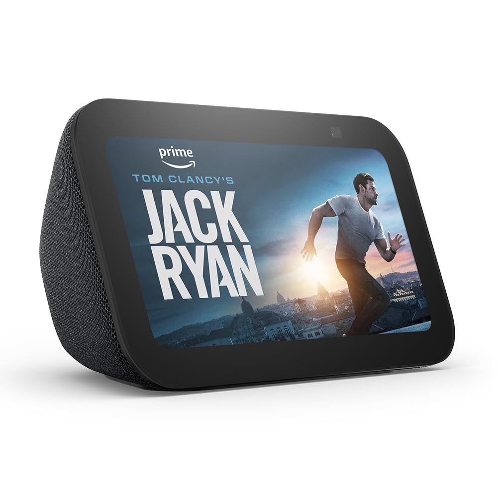 Echo Show 5 (latest generation) | Smart display and alarm clock with clearer sound | International version | anthracite - H97N6S