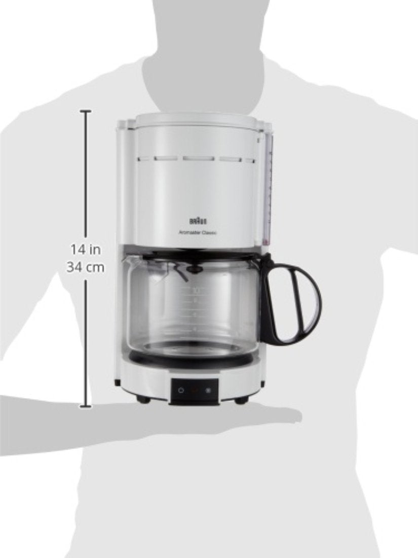 Braun Coffee Maker KF 47 WH - Filter coffee machine with glass carafe for classic filter coffee, aromatic coffee thanks to OptiBrew system, drip stop, automatic shut-off, white.