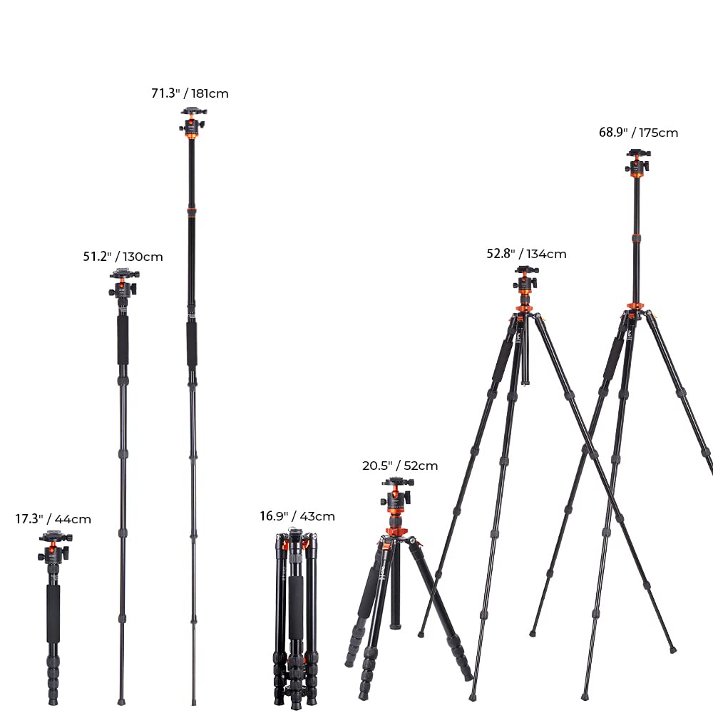 K&F Concept camera tripod, tripod with 360° ball head, portable tripod for Canon Nikon Sony and other DSLR cameras, aluminum photo tripod monopod K255A4+BH-28L - KF09.083V1