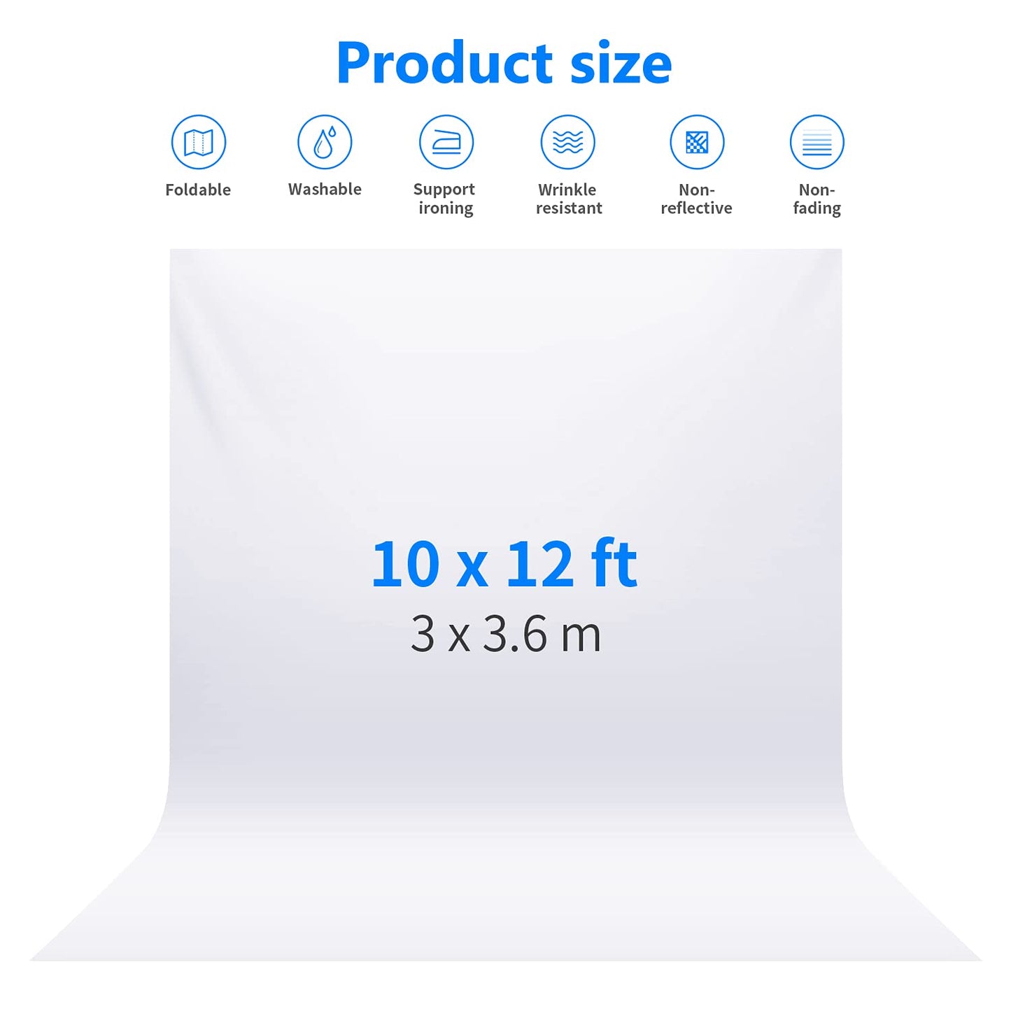 Neewer 3 x 3.6M PRO Photo Studio Fabric Foldable Backdrop for Photography, Video and TV (Background ONLY) - White - 10083669@@##2