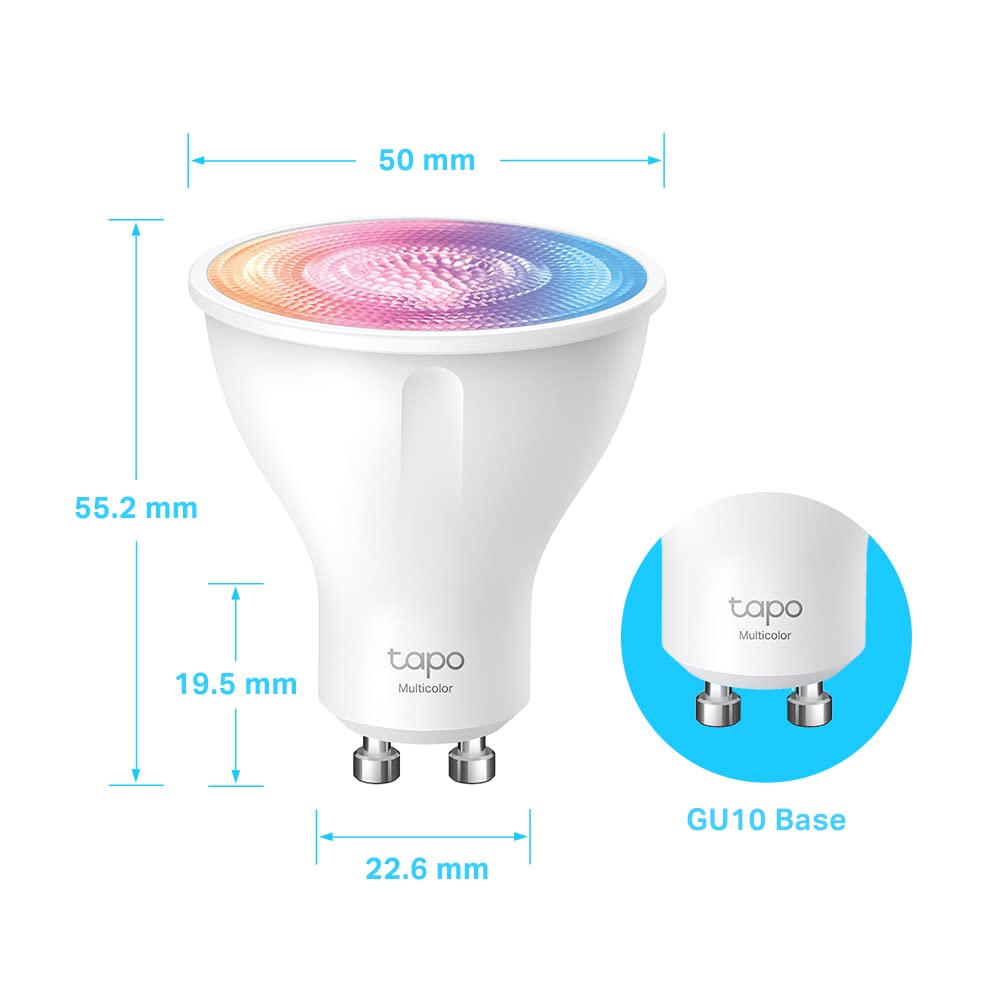 Tapo L630 (4-pack) smart WiFi light bulb GU10, energy saving, 3.7 W equivalent to 50 W, dimmable lamp, compatible with Alexa, Google Assistant, multi-colored