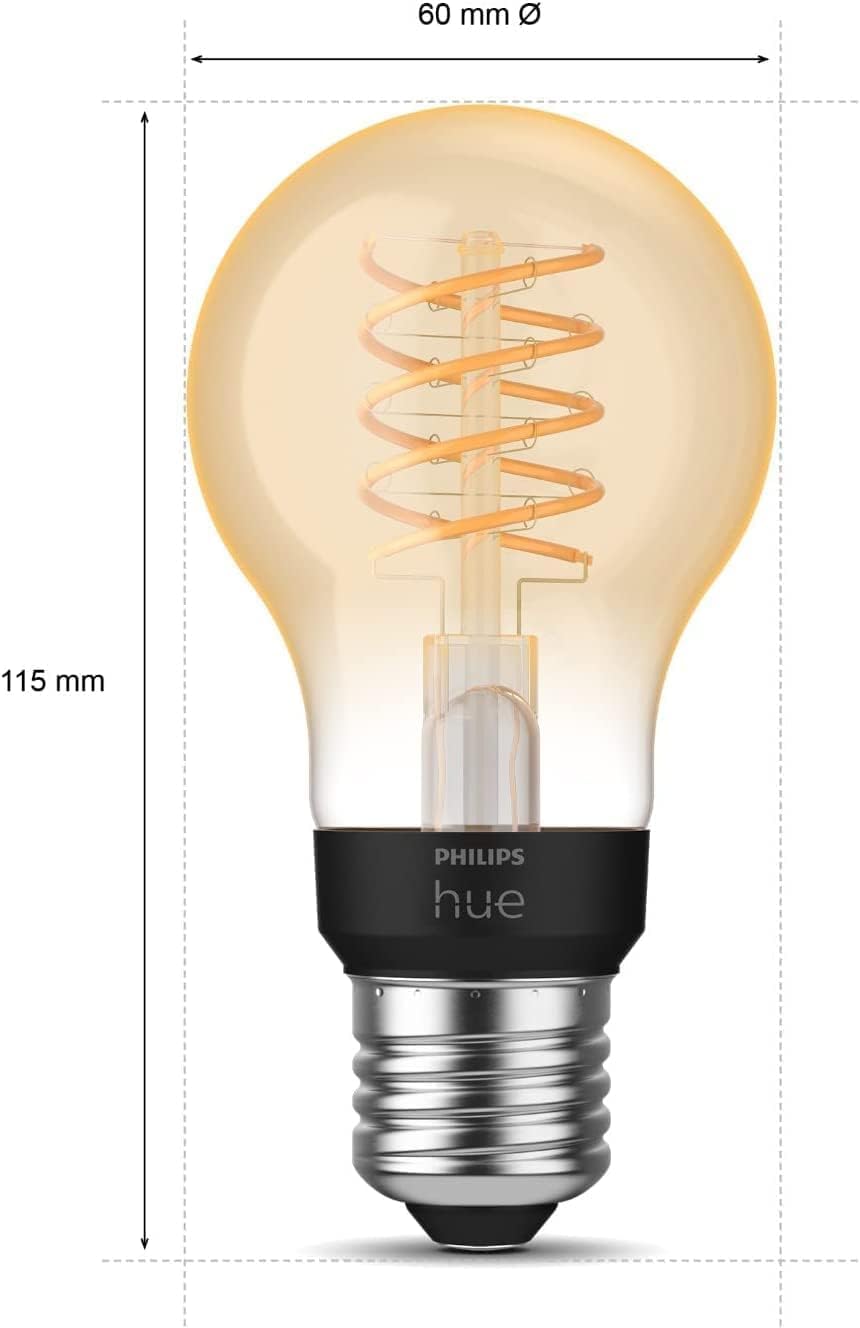 Philips Hue White E27 filament lamp (550 lm), dimmable LED lamp for the Hue lighting system with warm white light, smart light control via voice and app, pack of 1 - 929003051401