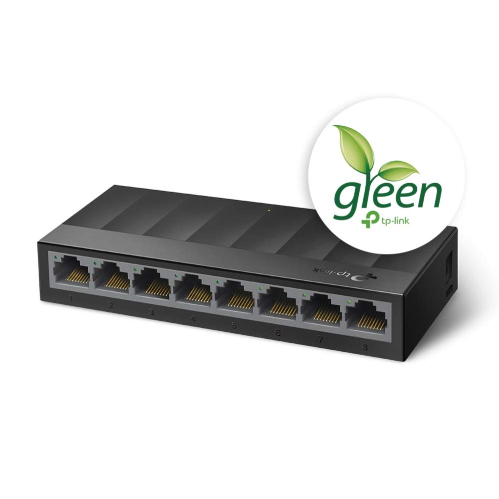 TP-Link LS1008G 8-Port Desktop Switch (8 x Gigabit Auto-Negotiation RJ45 Ports, IEEE 802.3X, Plug and Play, energy saving, plastic housing for easy table or wall mounting) black