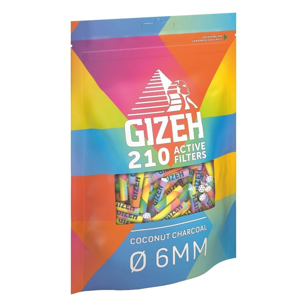 GIZEH RAINBOW Active Filter - activated carbon filter 6 mm diameter in a pack of 210 - activated carbon filter slim with activated carbon made from coconut shell - filter with 27 mm length - 20067