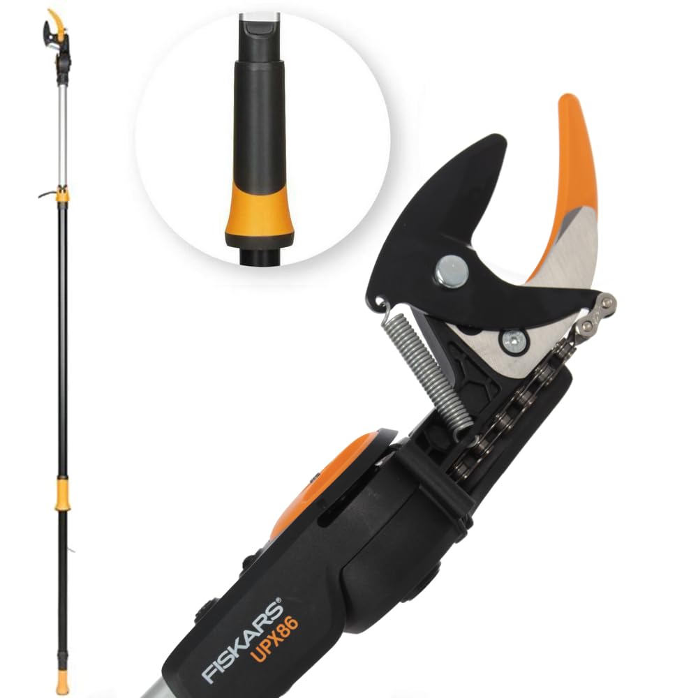 Fiskars Bypass Telescopic Cutting Giraffe for Fresh Branches and Twigs, Non-Stick Coating, Steel Blade/Aluminum Handle, Length 2.4-4m, Black/Orange, UPX86, 1023624
