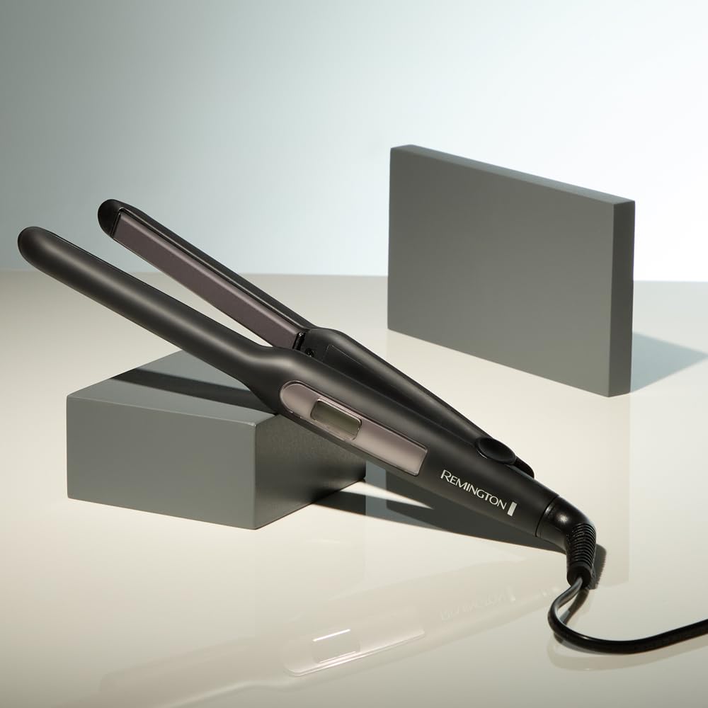 Remington straightening iron [extra narrow plates: for short hair, pixies, bangs, beard & small curls] hair straightener (Ultra-Pro ceramic coating, LCD display, 150-230°C) beard straightener S5515