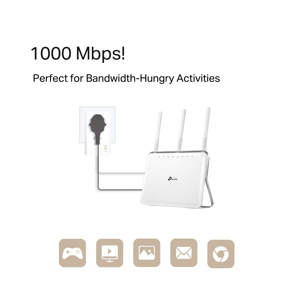 TP-Link TL-PA7017P AV1000 Gigabit Powerline Adapter with Socket (1x Gigabit Port, Plug and Play, Energy Saving, Compatible with TP-Link HomePlug AV Powerline Adapters)