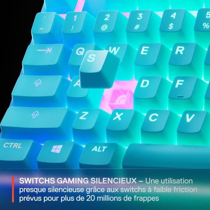SteelSeries Apex 3 TKL Aqua RGB Tastatur pentru gaming – Formă compactă Tenkeyless – Iluminare RGB pe 8 zone – Rezistentă la apă și praf – Switch-uri pentru gaming foarte silențioase - Layout FR AZERTY - 64937