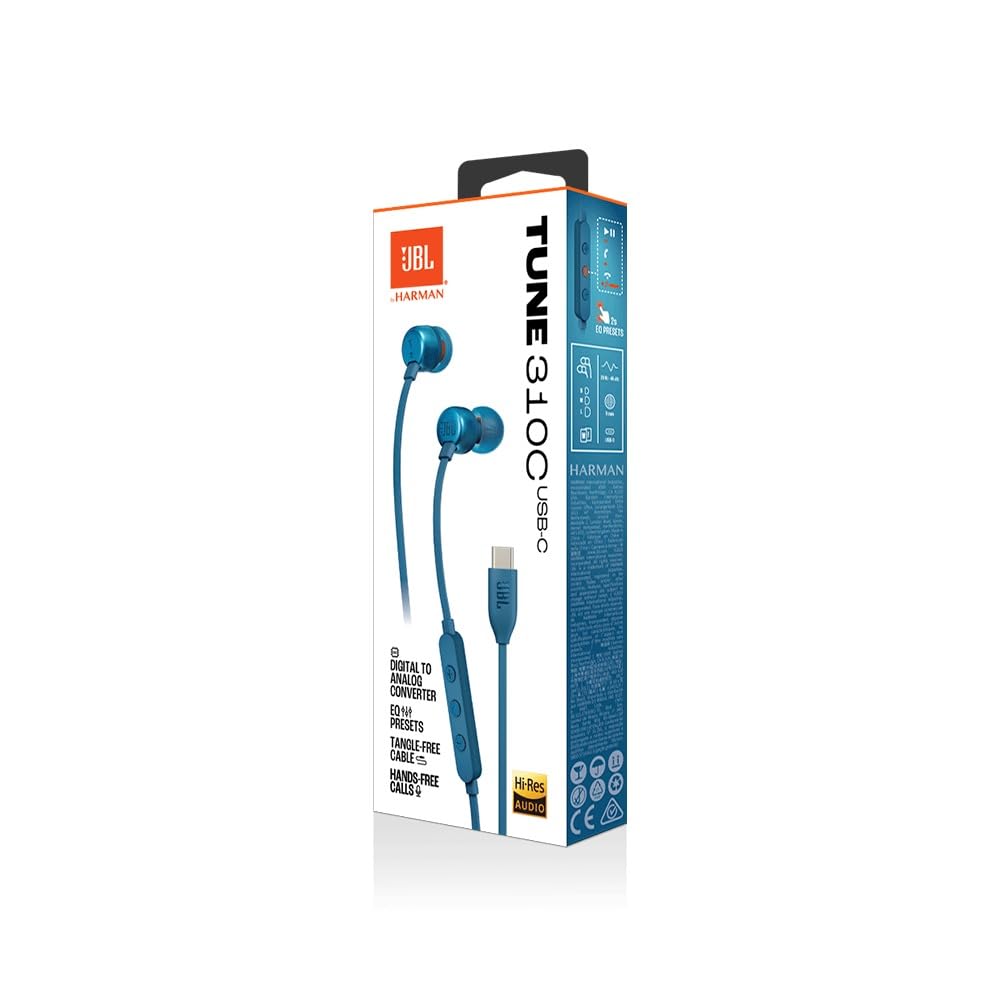 JBL Tune 310 C Headphones - Wired in-ear headphones with JBL Pure Bass Sound, microphone and USB-C port - Blue - JBLT310CBLU