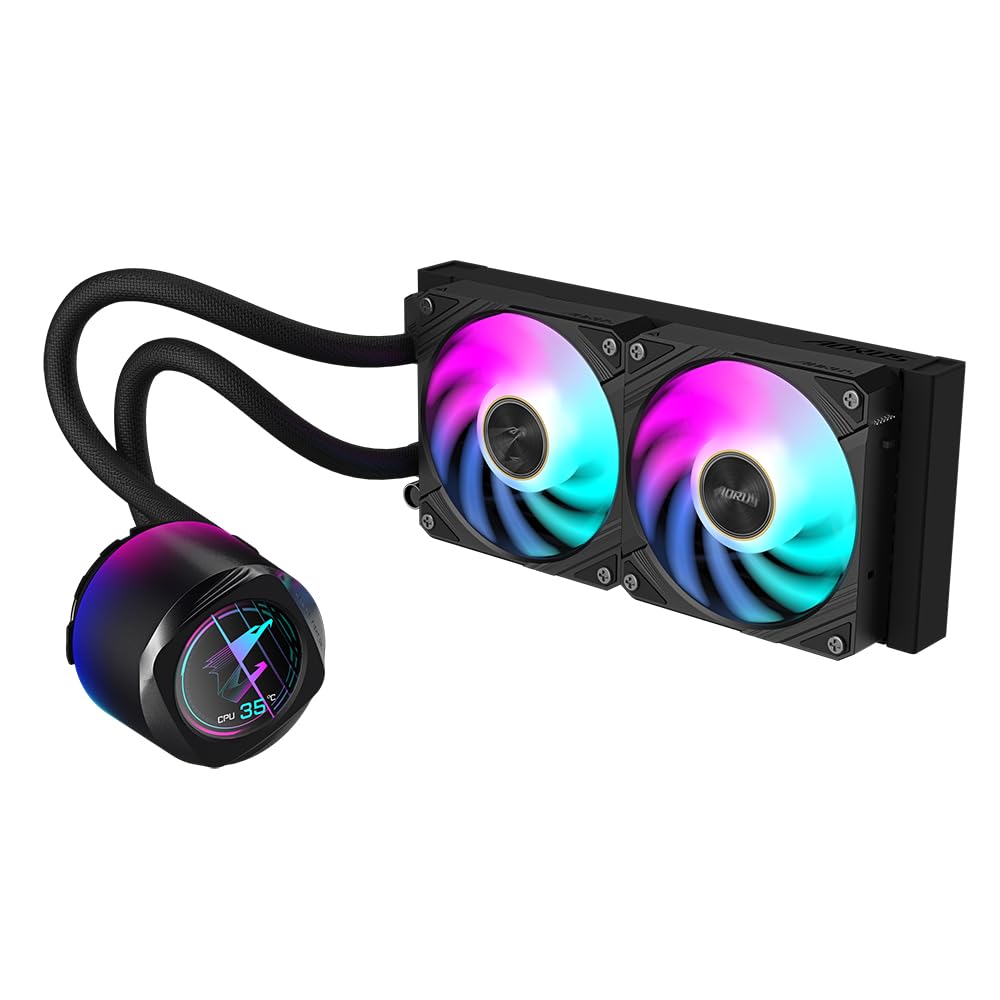 GIGABYTE AORUS WATERFORCE X II 240 AIO Liquid CPU Cooler - 2x120mm ARGB Fans, Full-Color LCD, Daisy-Chain, compatible with Intel LGA 1851 and AMD AM5 - GP-AORUS