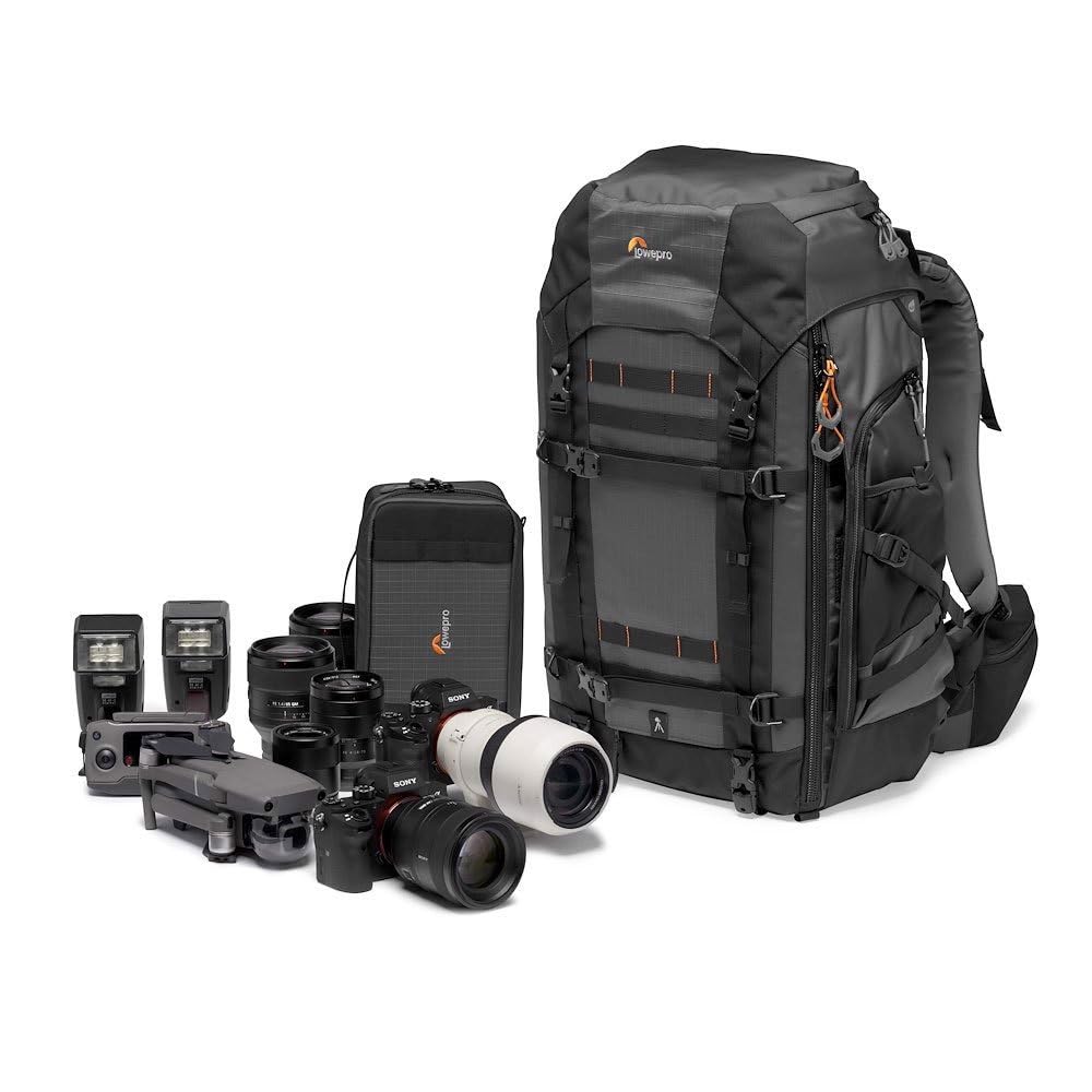 Lowepro Pro Trekker BP 550 AW II, Geantă pentru cameră, Rucsac din material reciclat, Potrivit pentru laptop sau tabletă de 15”, Divizoare Maxfit, Capac rezistent la intemperii, Caz pentru mirrorless DSLR, Negru Gri Închis, LP37270-GRL
