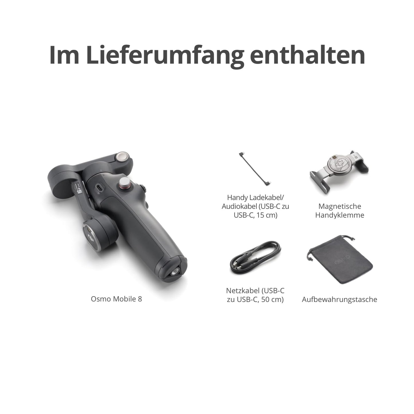 DJI Osmo Mobile 8 standard combo, gimbal stabilizer for smartphones, native AI tracking, 360° pan rotation, extension rod & tripod integrated, 10 hour battery - 190021165779