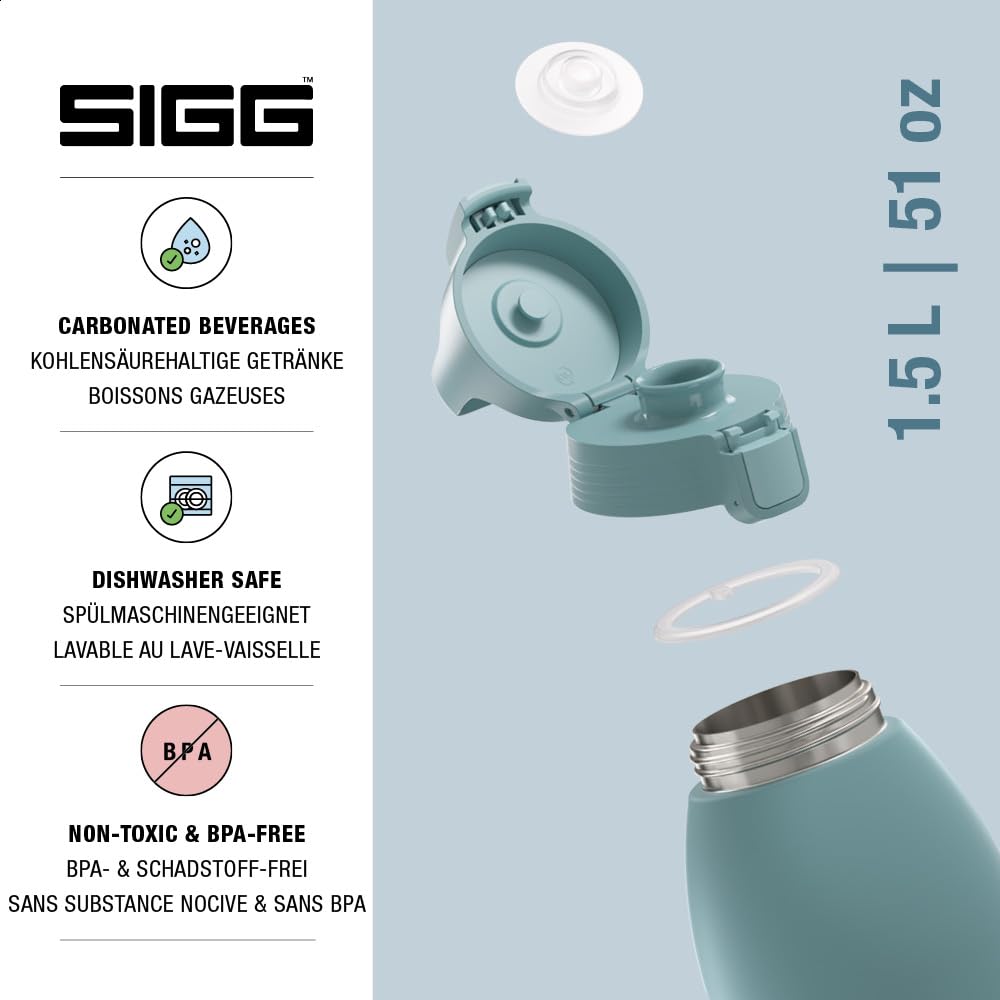SIGG - Insulated drinking bottle - Thermos bottle Shield Therm One Morning Blue - carbonated drinks - leak-proof - dishwasher safe - BPA-free - 90% recycled stainless steel - gray blue - 1.5L - 6218.80
