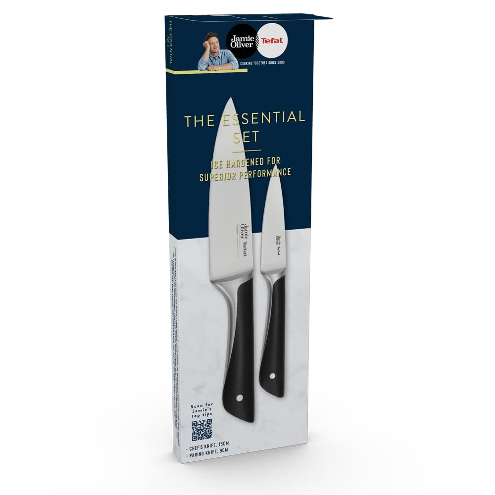 Tefal Jamie Oliver Kitchen Knife Set, Cooking and Peeling, 2-piece, Black - K267S255