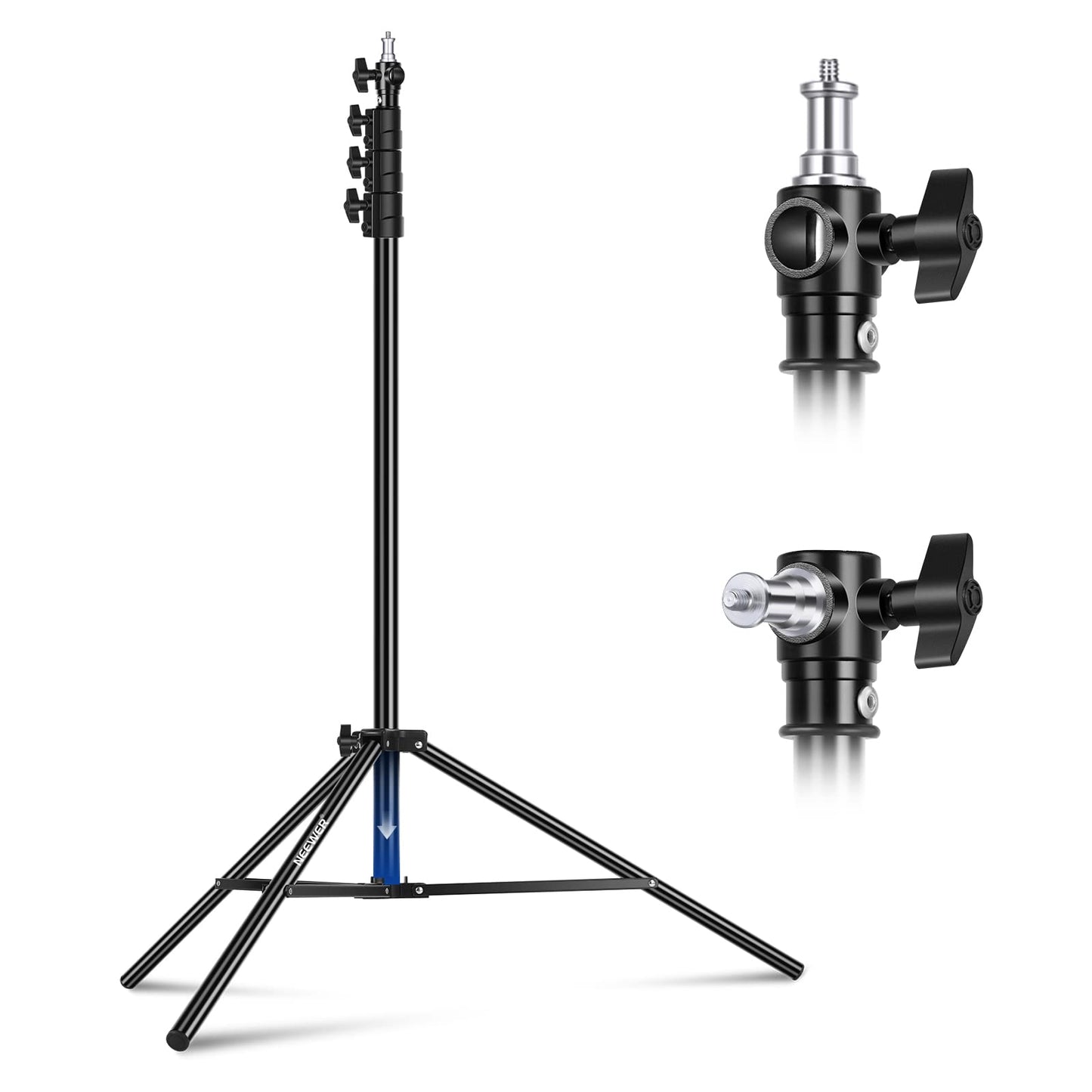 NEEWER 3m light stand, air-cushioned heavy duty metal tripod for ring light photography lamps with 1/4" to 3/8" screw adapter and 3-way interfaces, load capacity: 2.5kg, ST-300AC