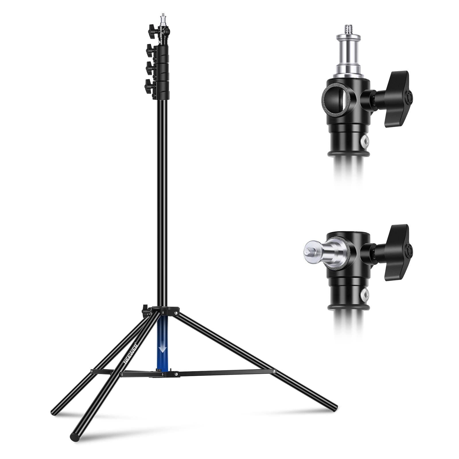 NEEWER 3m light stand, air-cushioned heavy duty metal tripod for ring light photography lamps with 1/4" to 3/8" screw adapter and 3-way interfaces, load capacity: 2.5kg, ST-300AC