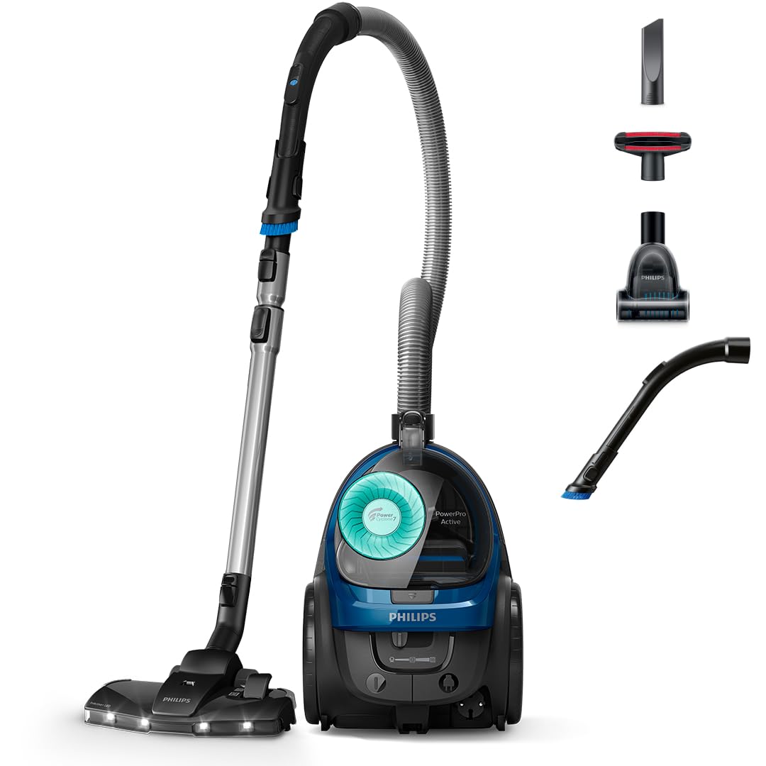 Philips 5000 Series Bagless Vacuum Cleaner - Compact, 900W Suction Power, PowerCyclone 7, TriActive+ LED Nozzle, HEPA Allergy H13 Filter, Multi-Surface Cleaning, Hygienic Emptying (FC9557/09)