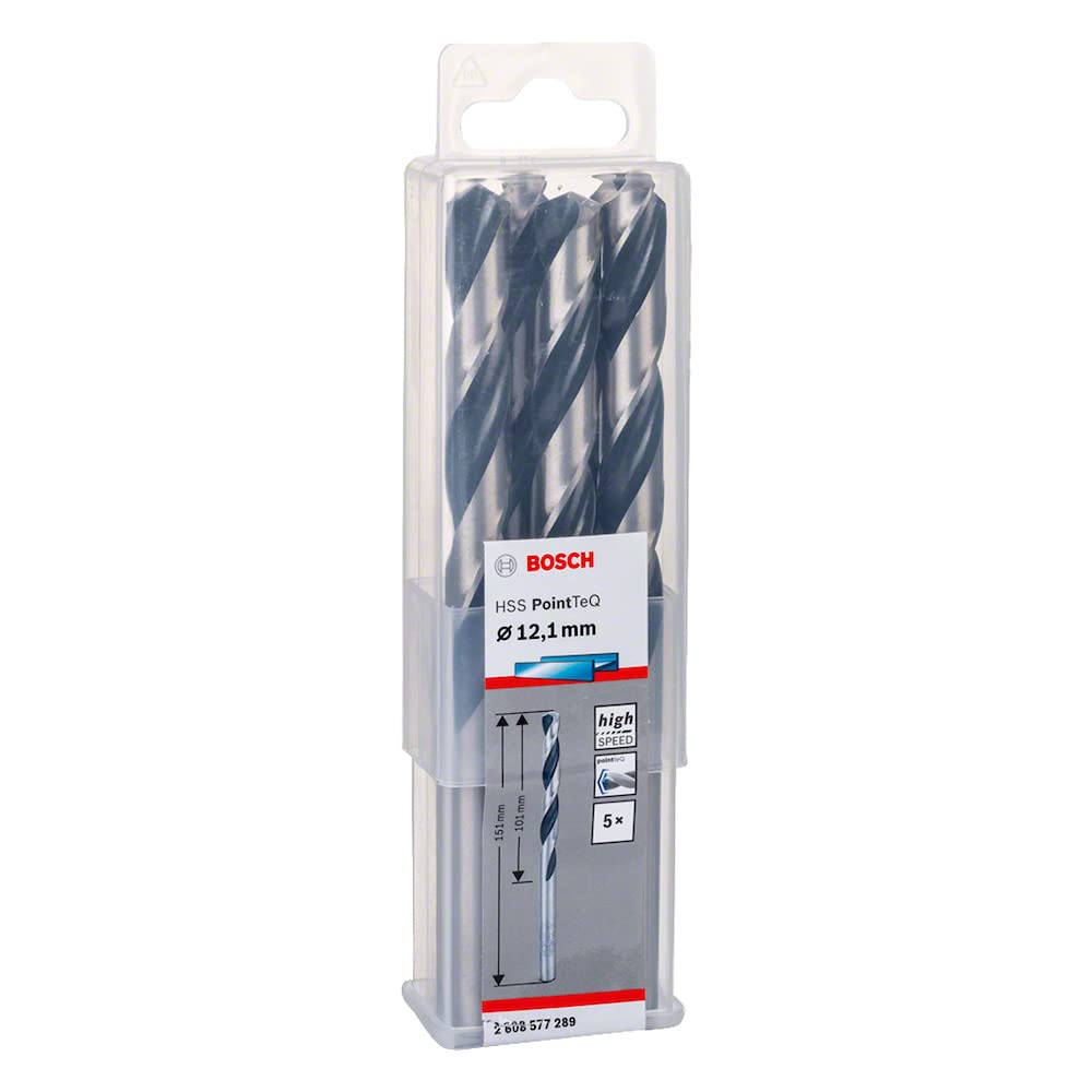 Bosch Professional 5 Piece HSS Twist Drill Bit PointTeQ (for Metal, 12.1 x 101 x 151 mm, Accessory for Drill Driver) - 2608577289