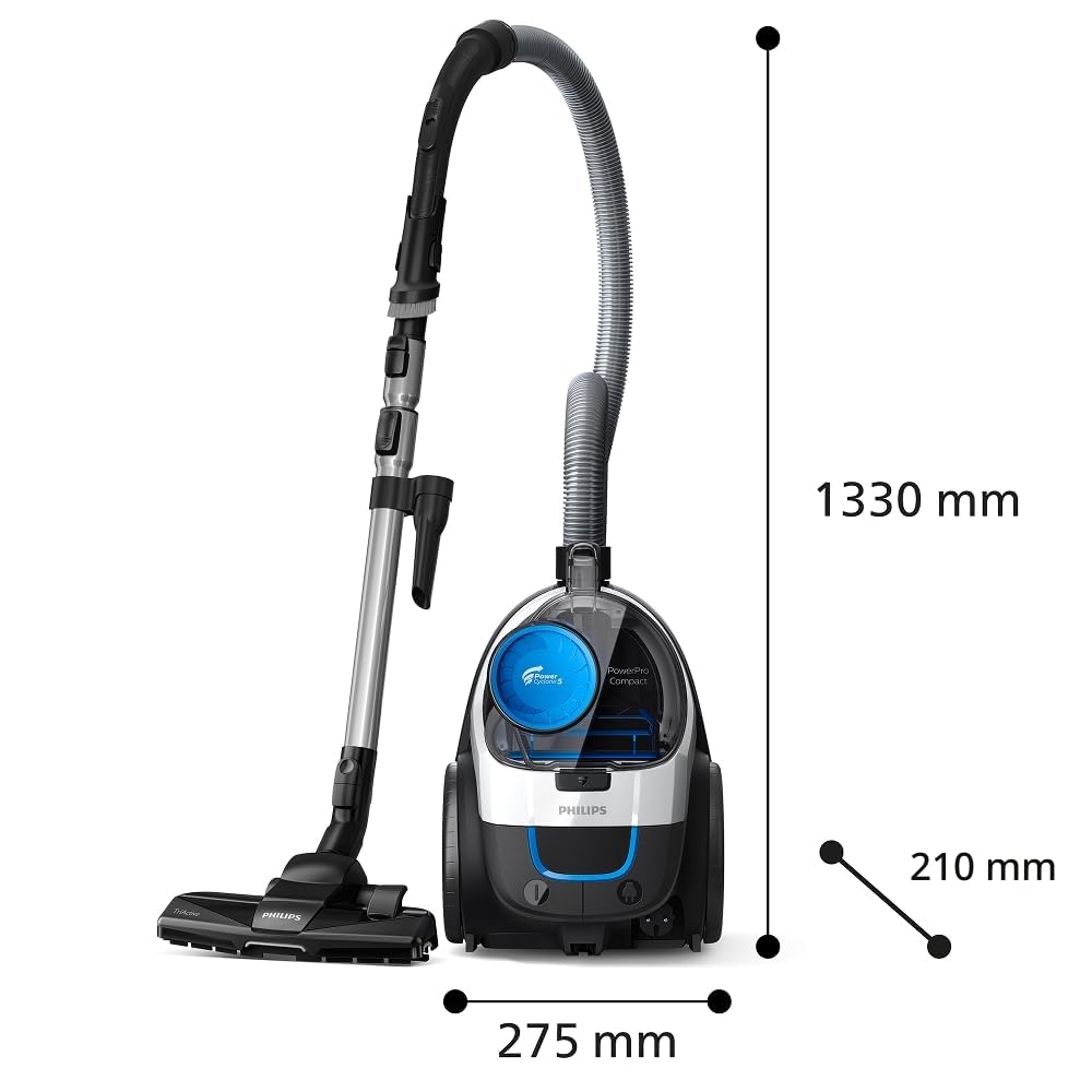 Philips PowerPro Compact vacuum cleaner - lightweight, bagless, 900 W suction power, TriActive nozzle for hard floors and carpets, allergy H13 HEPA filter, PowerCyclone 5 technology (FC9332/09)