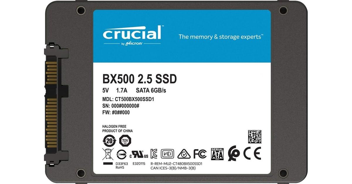 Crucial - Internal SSD - BX500 - 500 GB - 2.5 Inches (ct500bx500sd1) - CT500BX500SSD1