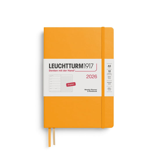 LEUCHTTURM1917 372702 Calendar și caiet săptămânal punctat mediu (A5) 2026, soare răsare, engleză