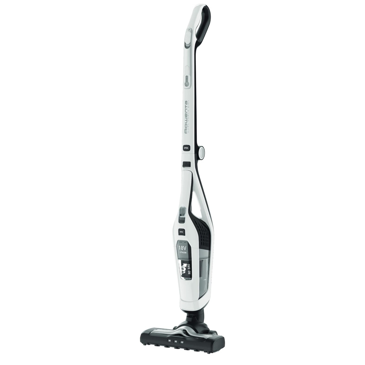 Rowenta RH6737 Dual Force 2-in-1 aspirator fără fir cu acumulator, aspirator de mână integrat, mâner pliabil, foarte ușor – doar 2,5 kg, iluminare LED, alb, 45 min