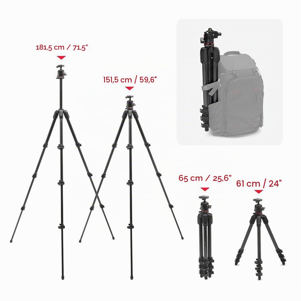 Manfrotto 055XPRO AS, trepied din aluminiu cu 3 segmente, kit cu cap de bilă XPRO, coloană de 90 de grade, capacitate de încărcare de 15 kg, placă Arca-Swiss, pentru DSLR/cameră mirrorless, trepied pentru cameră, trepied foto - MK055XPRO3-Q6T
