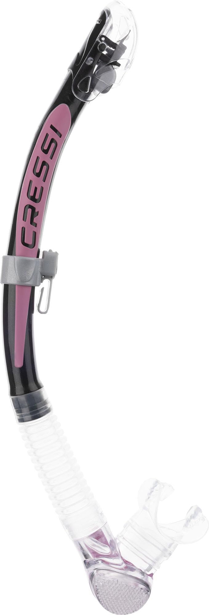 Cressi Alpha Ultra Dry Snorkel Transparent/Black/Pink - Dry Snorkel for Diving Freediving and Snorkeling, Transparent/Black/Pink, One Size Unisex - ES258054