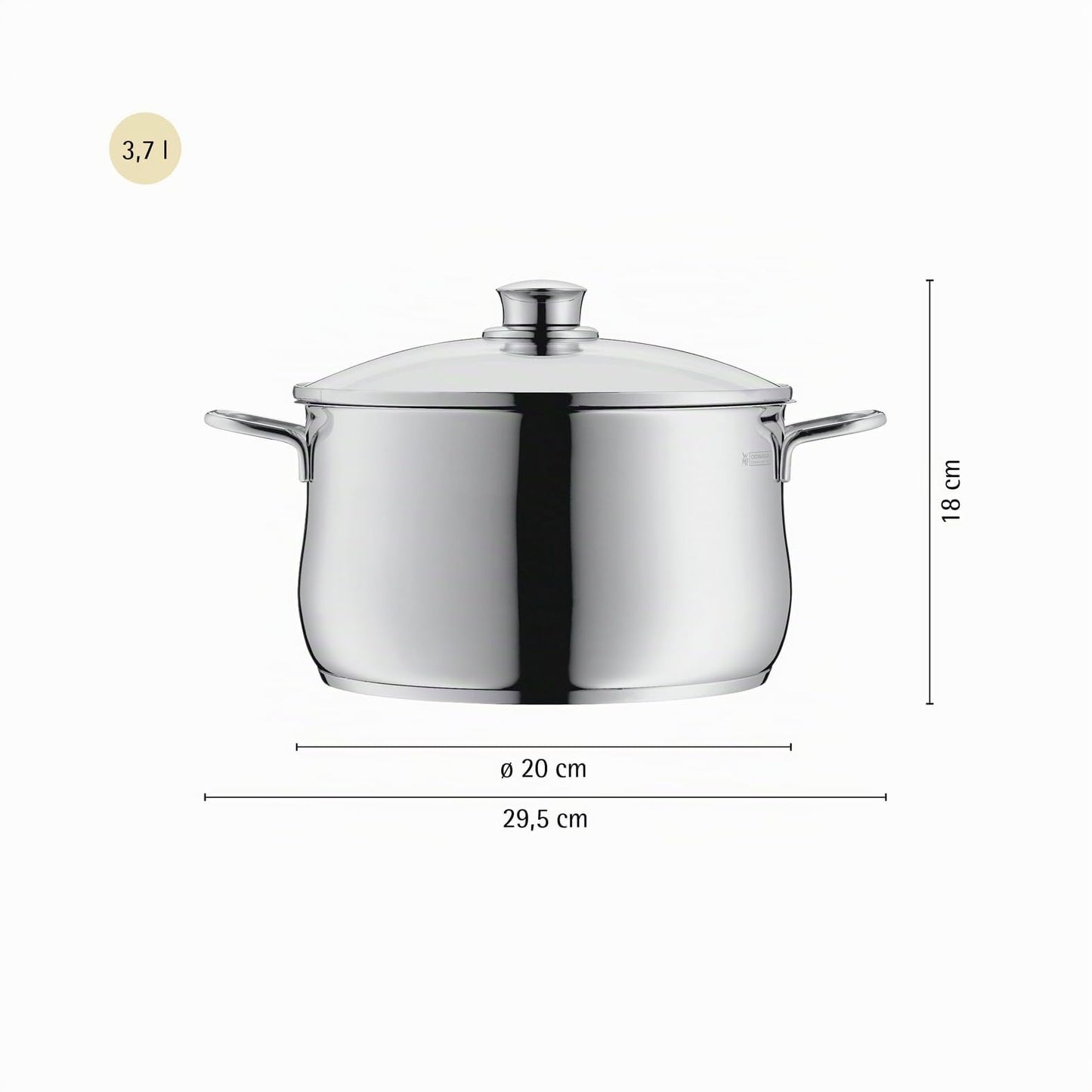 WMF Diadem Plus cooking pot induction 20 cm - 3.7 l large meat pot made of Cromargan stainless steel with glass lid, high edge, dishwasher safe, durable and uncoated for healthy, delicious meals - 0734216040